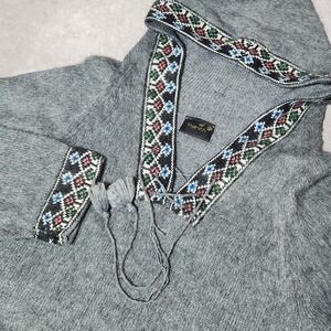 women's PEREZ Gray Hoodie pullover Sweater 100% Alpaca fringe Size XS